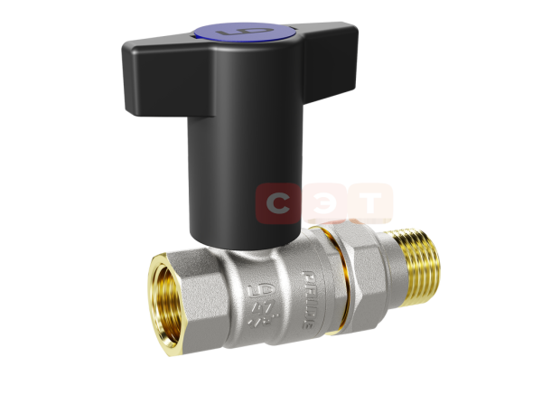 Кран шаровый с американкой НР-ВР (T-ручка, синяя/красная вставка)  LD  1/2"